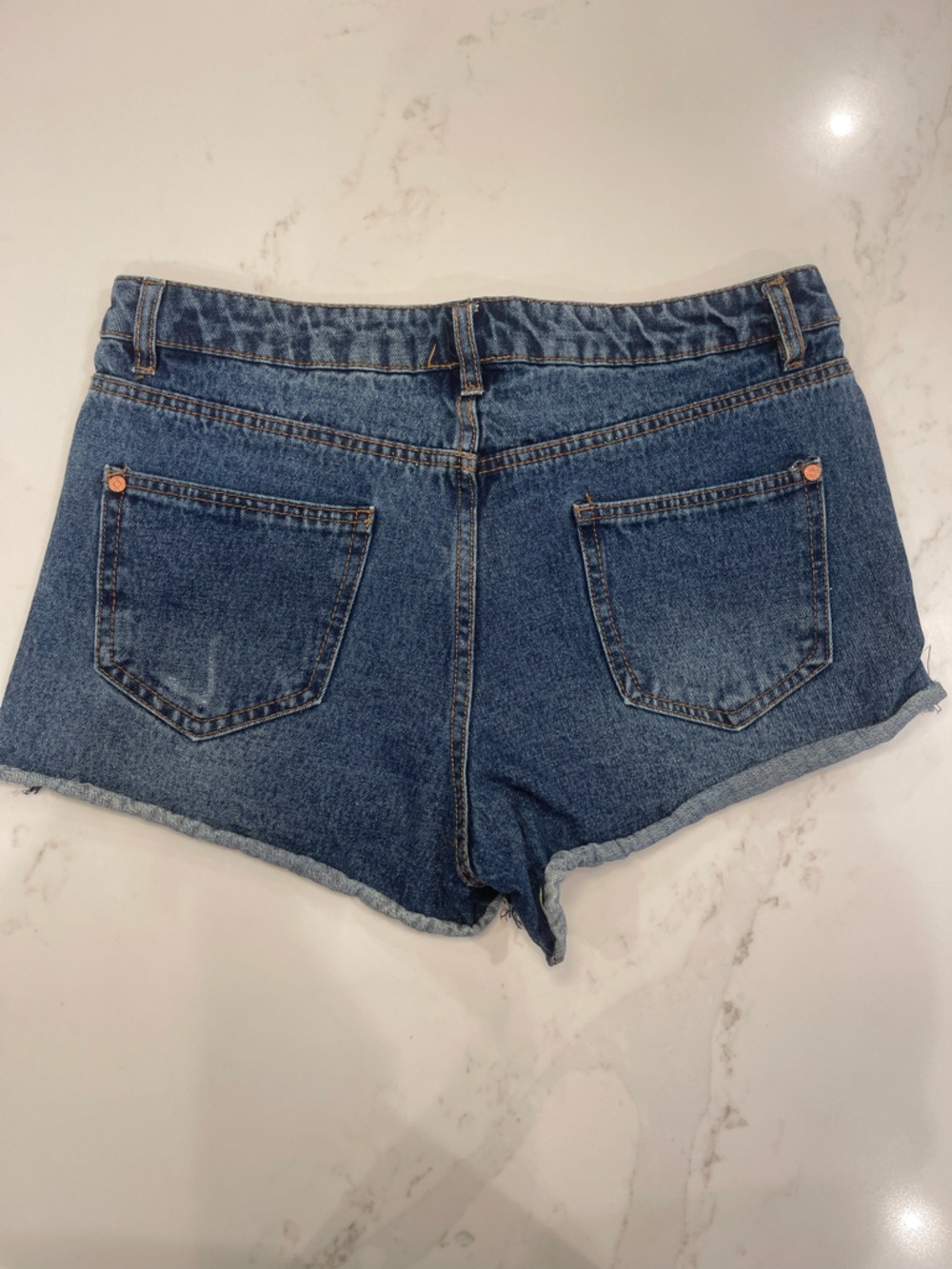 Refuge Mid-Rise Distressed Denim Shorts - Blue - Picture 13 of 14
